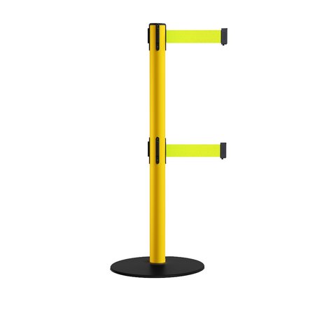 Stanchion Dbl Belt Barrier Yellow Post Low Base 13ft. Fl. Yellow Belt